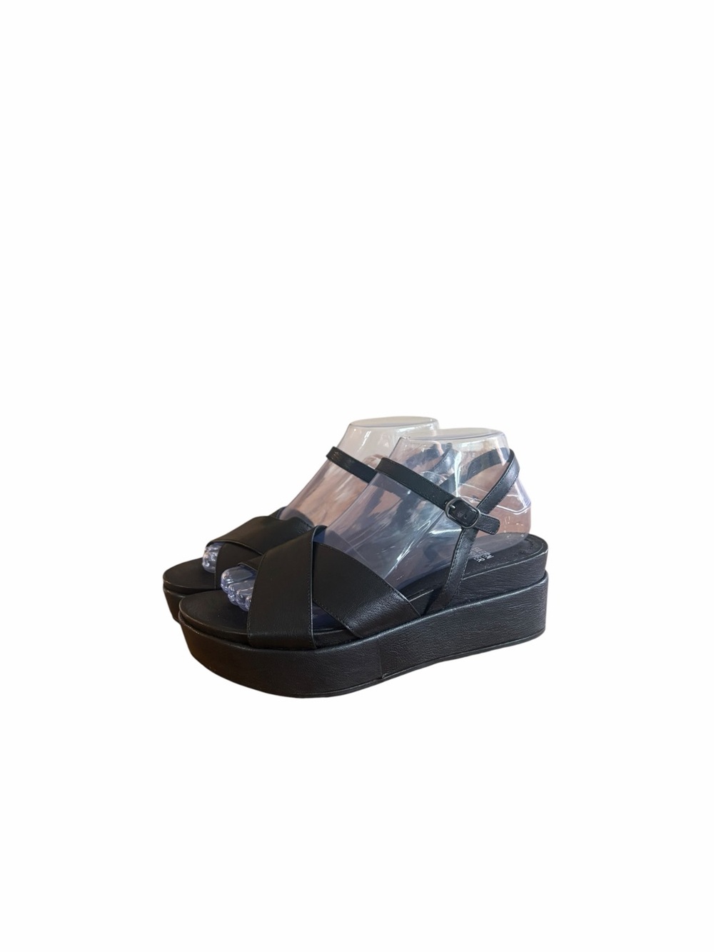 Eileen Fisher Juno Black Leather Crisscross Platform Sandals
